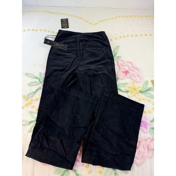 DG2 Diane Gilman Black Velvet Moleskin Wide Leg Trousers Pants Size 8 NWT - Picture 2 of 7